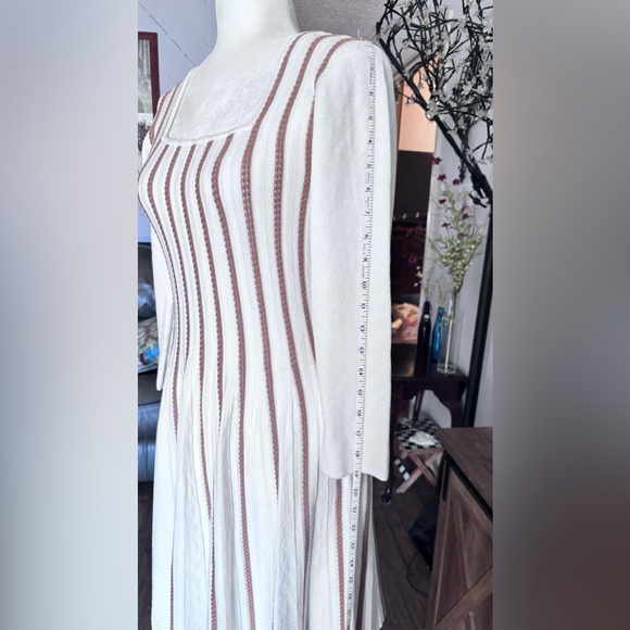 A-Line Sweater Dress cream and tan vertical stripes - Picture 7 of 16
